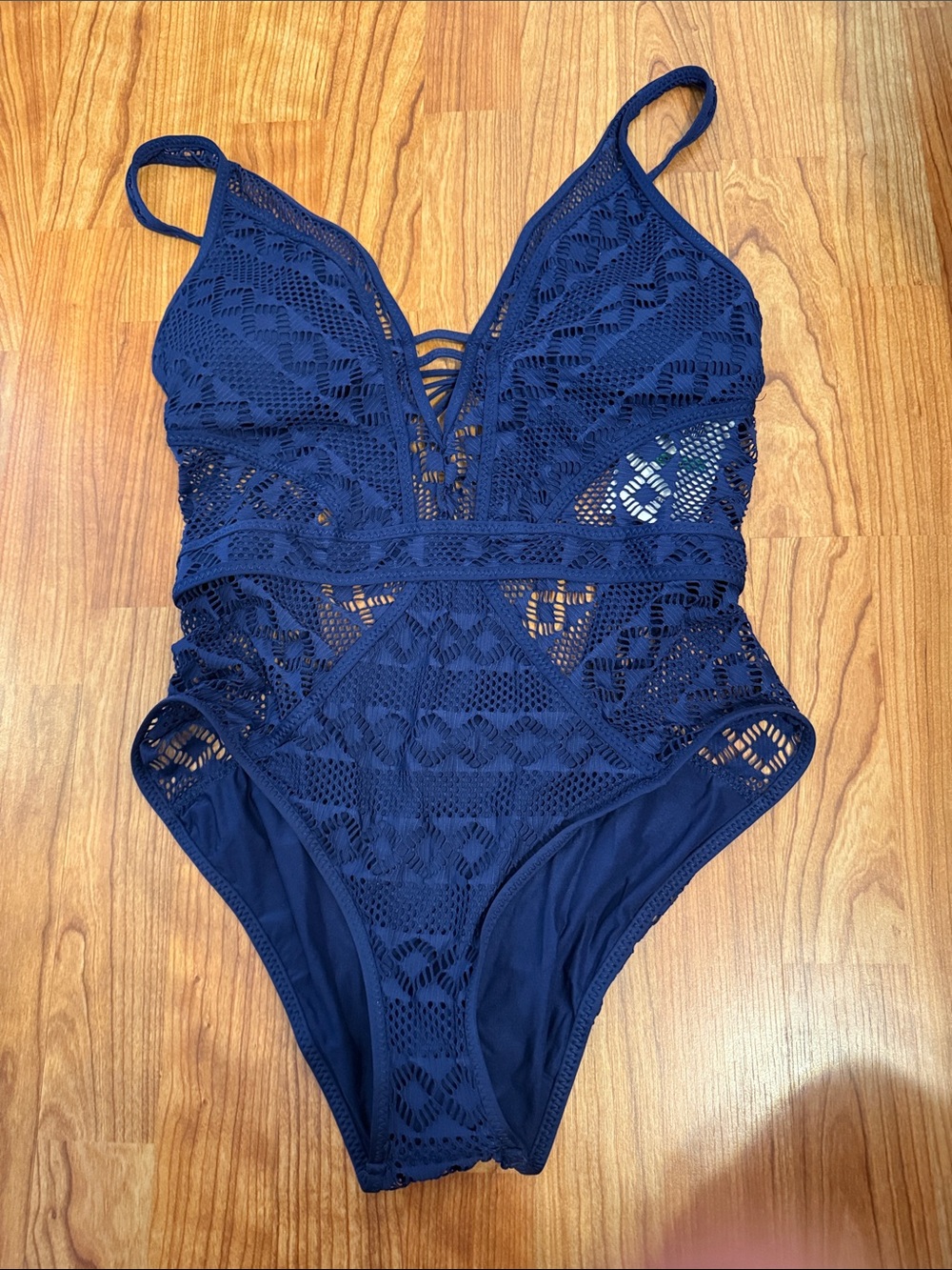 BECCA Navy Crochet One-Piece Swimsuit